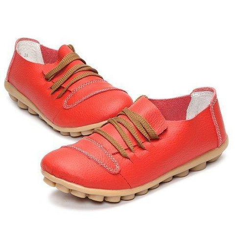 Big Size Leather Casual Lace Up Strappy Flat Soft Sole Shoes