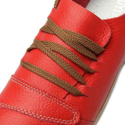 Big Size Leather Casual Lace Up Strappy Flat Soft Sole Shoes