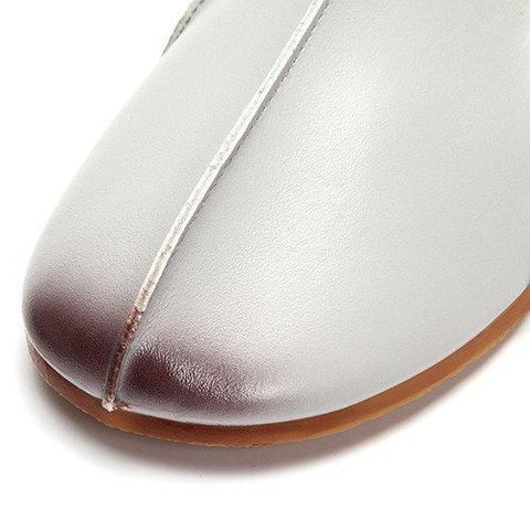 Pu Color Match Stitching Slip On Flat Soft Sole Shoes