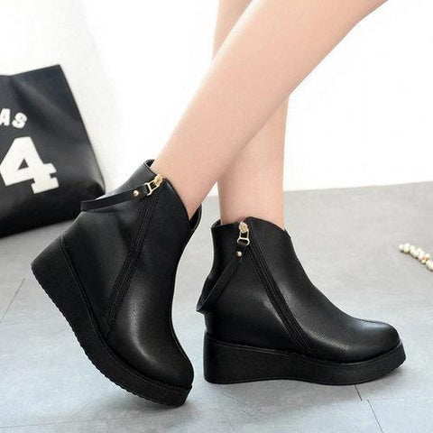 Black Heel Increasing Ankle Strap Zipper Casual Boots