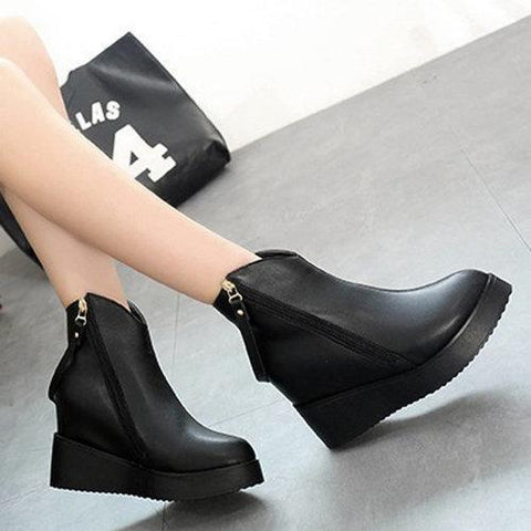 Black Heel Increasing Ankle Strap Zipper Casual Boots