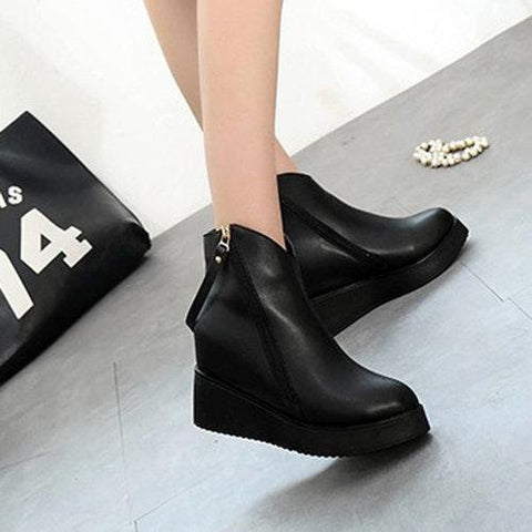 Black Heel Increasing Ankle Strap Zipper Casual Boots