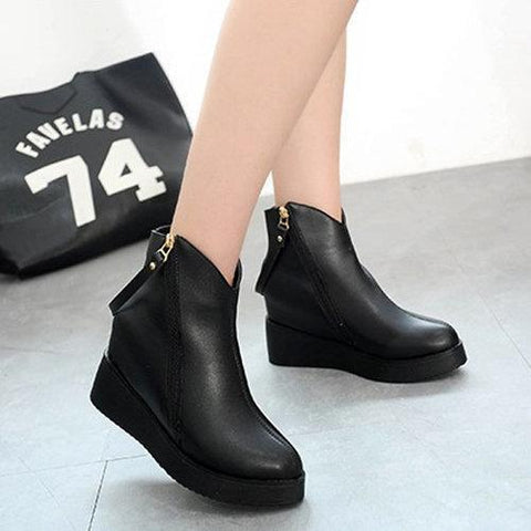 Black Heel Increasing Ankle Strap Zipper Casual Boots