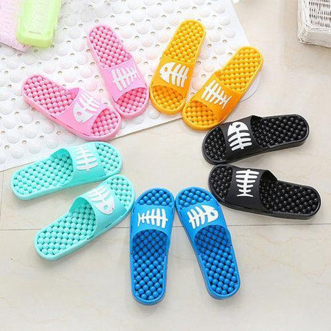 Massage Pattern Fish Bone Slip On Flat Peep Toe Home Bathroom Slippers