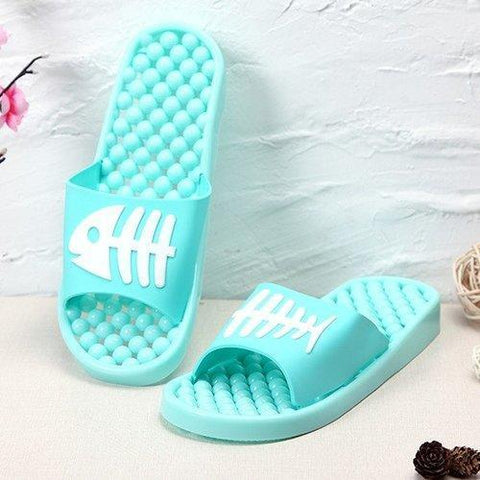 Massage Pattern Fish Bone Slip On Flat Peep Toe Home Bathroom Slippers