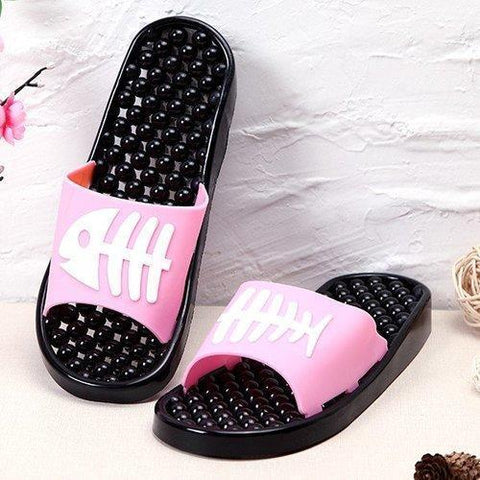 Massage Pattern Fish Bone Slip On Flat Peep Toe Home Bathroom Slippers