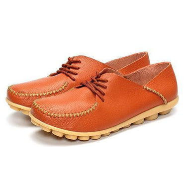 Soft Sole Pure Color Leather Lace Up Casual Flat Loafers