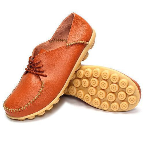 Soft Sole Pure Color Leather Lace Up Casual Flat Loafers