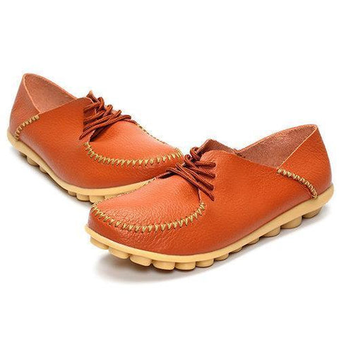 Soft Sole Pure Color Leather Lace Up Casual Flat Loafers