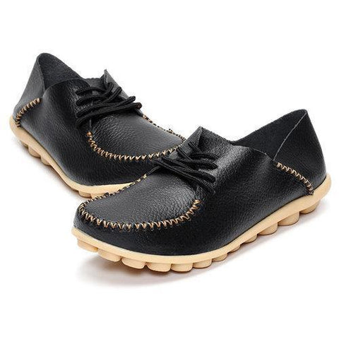 Soft Sole Pure Color Leather Lace Up Casual Flat Loafers