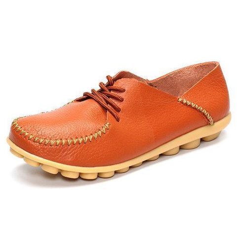 Soft Sole Pure Color Leather Lace Up Casual Flat Loafers