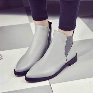 Pointed Toe Gray Black Ankle Flat Casual Boots