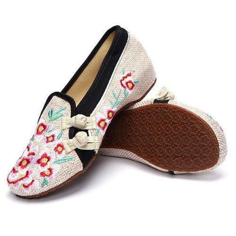 Flower Chineseknot Flat Casual Embroidery Retro Vintage Shoes