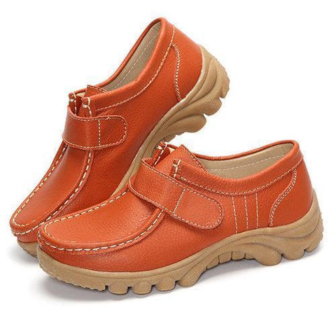 Big Size Hook Loop Casual Leather Flat Sport Soft Comfortable Shoes For Women