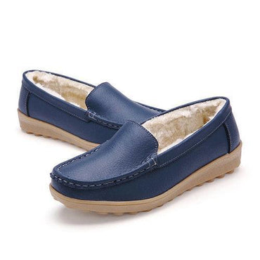 Cotton Warm Leather Slip On Pure Color Soft Spring Flat Loafers