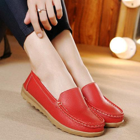 Cotton Warm Leather Slip On Pure Color Soft Spring Flat Loafers