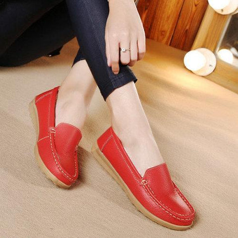 Cotton Warm Leather Slip On Pure Color Soft Spring Flat Loafers