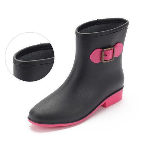 Waterproof Slip On Ankle Rain Bowknot Color Match Boots