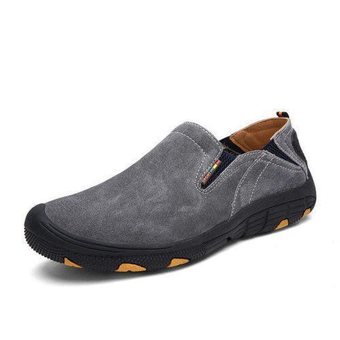 Men Hiking Shoes Soft Leather Slip On Outdoor Sneakers