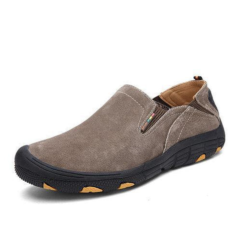 Men Hiking Shoes Soft Leather Slip On Outdoor Sneakers