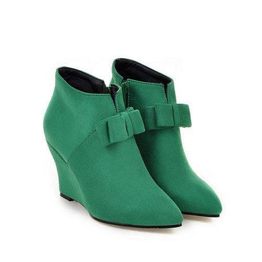 Big Size Butterfly Knot Wedge Heel Zipper Platform Ankle Boots