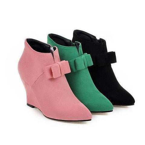 Big Size Butterfly Knot Wedge Heel Zipper Platform Ankle Boots