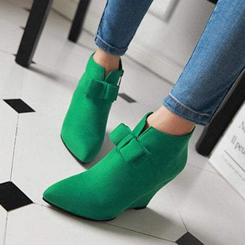 Big Size Butterfly Knot Wedge Heel Zipper Platform Ankle Boots