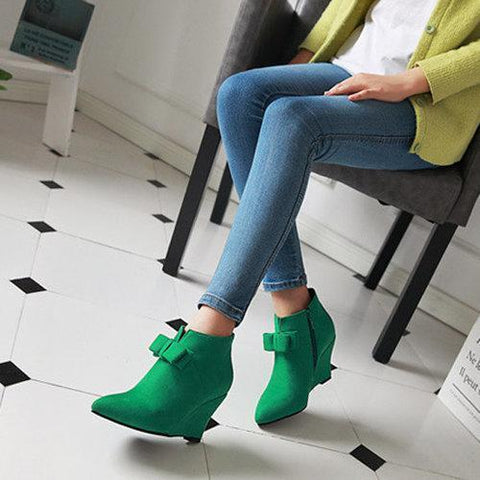 Big Size Butterfly Knot Wedge Heel Zipper Platform Ankle Boots