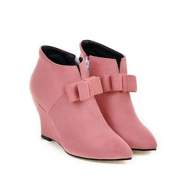 Big Size Butterfly Knot Wedge Heel Zipper Platform Ankle Boots