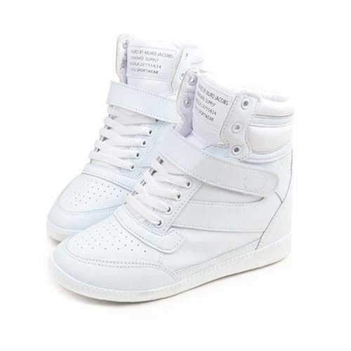 White Hook Loop Lace Up Heel Increasing High Top Casual Sport Shoes