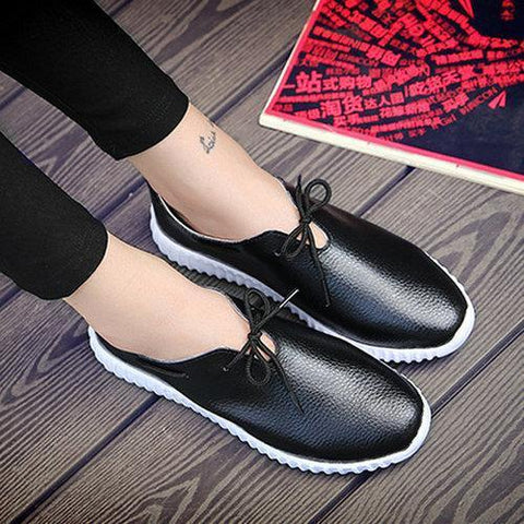 Stitching Lace Up Pure Color Flat Sport Casual Lazy Shoes