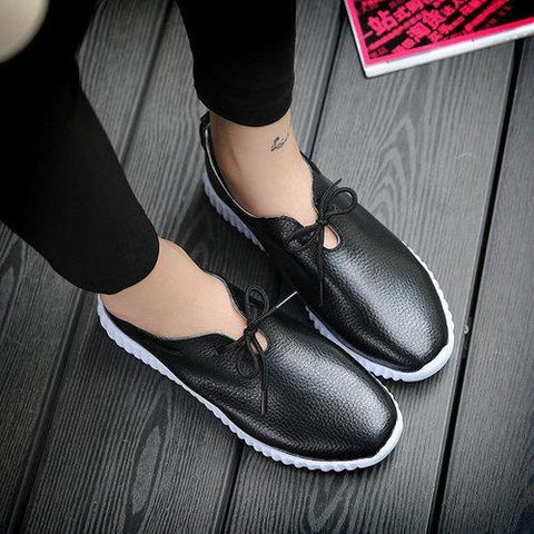 Stitching Lace Up Pure Color Flat Sport Casual Lazy Shoes