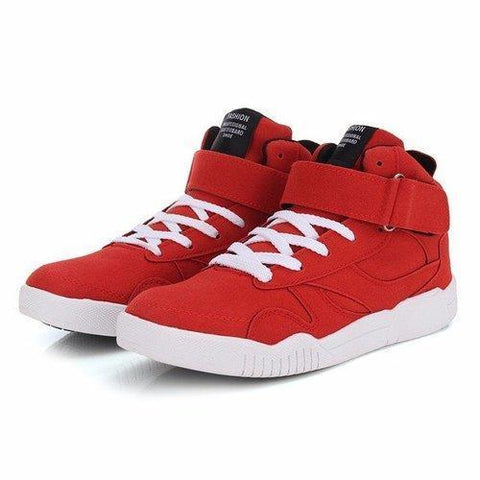 Red High Top Hook Loop Lace Up Pure Color Running Sport Shoes