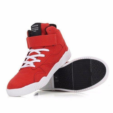 Red High Top Hook Loop Lace Up Pure Color Running Sport Shoes