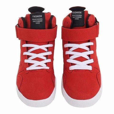 Red High Top Hook Loop Lace Up Pure Color Running Sport Shoes