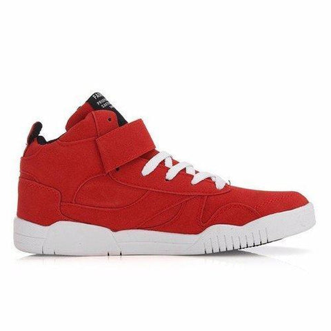 Red High Top Hook Loop Lace Up Pure Color Running Sport Shoes