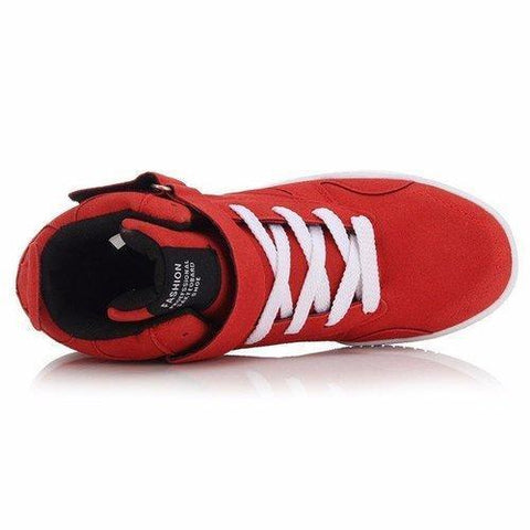 Red High Top Hook Loop Lace Up Pure Color Running Sport Shoes