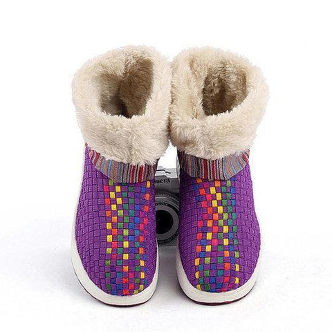 Knitting Color Match Fur Lining Folded Platform Rocker Sole Ankle Boots