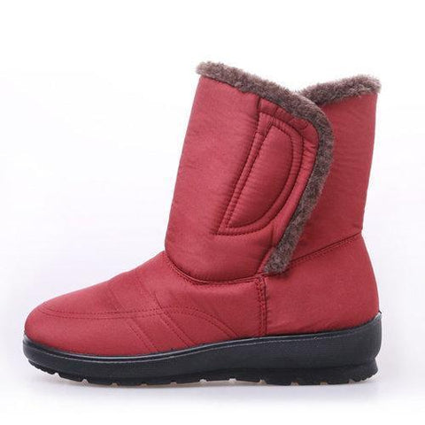 Big Size Waterproof Mid Calf Hook Loop Warm Fur Boots