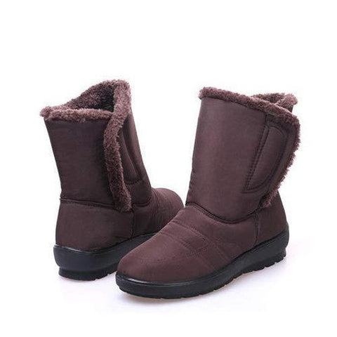 Big Size Waterproof Mid Calf Hook Loop Warm Fur Boots