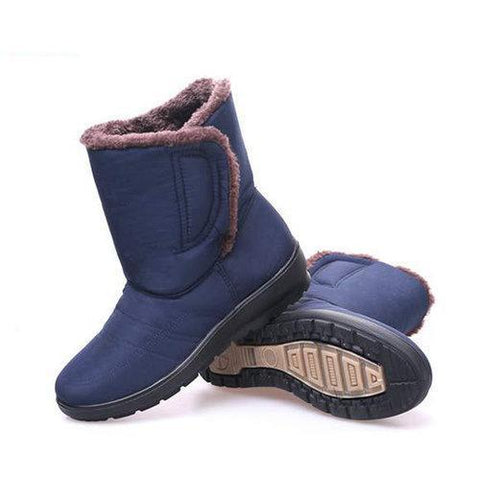 Big Size Waterproof Mid Calf Hook Loop Warm Fur Boots