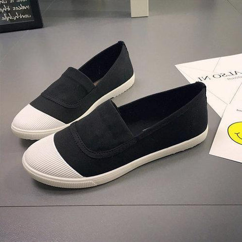 White Toe Color Blocking Canvas Slip On Casual Flat Shoes