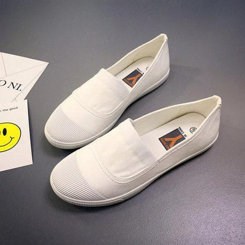 White Toe Color Blocking Canvas Slip On Casual Flat Shoes