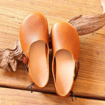 Socofy Button Genuine Leather Soft Sole Slip On Comfortable Flat Shoes