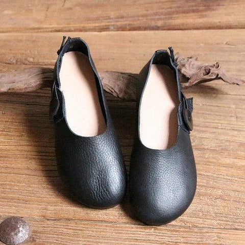 Socofy Button Genuine Leather Soft Sole Slip On Comfortable Flat Shoes