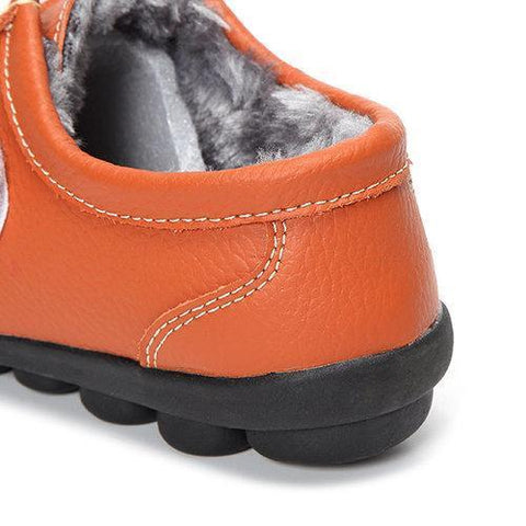 Big Size Fur Lining Hook Loop Leather Soft Warm Flat Boots