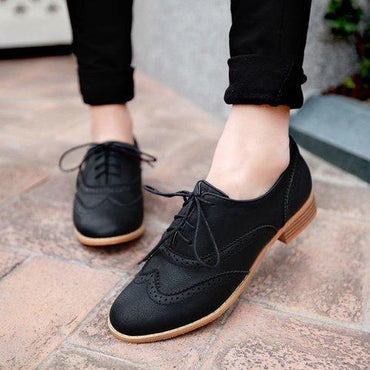 Pure Color Retro Lace Up Oxford Women Shoes