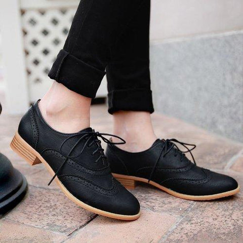 Pure Color Retro Lace Up Oxford Women Shoes