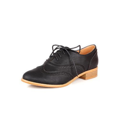 Pure Color Retro Lace Up Oxford Women Shoes