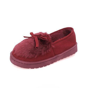 Butterfly Knot Furry Slip On Fur Lined Flat Casual Shoes